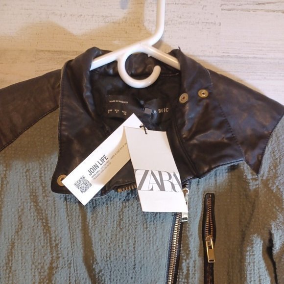 Zara Basic New Tags Green With Black Accent Jacket‎ Zippered Super Cool - Picture 8 of 11